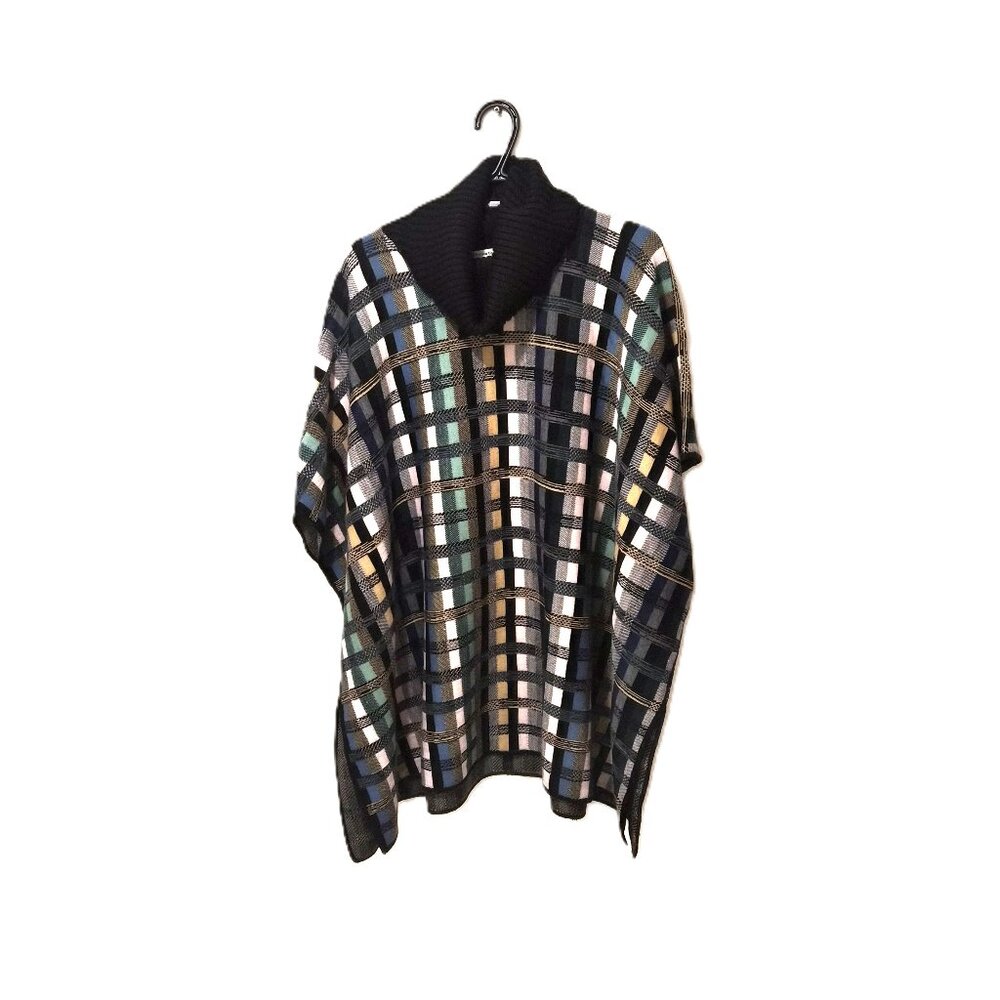 Aldomartins Anthropologie Wool Blend Check Poncho M/L Cozy Hygge Preppy Academi